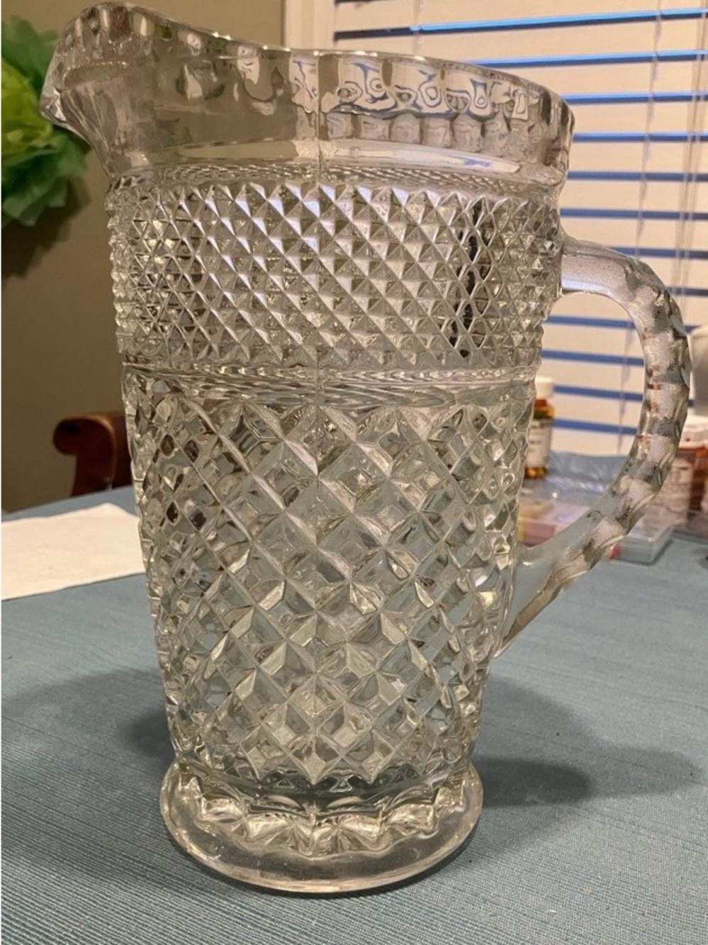 Vintage Anchor Hocking Clear Glass Diamond Pattern Pitcher